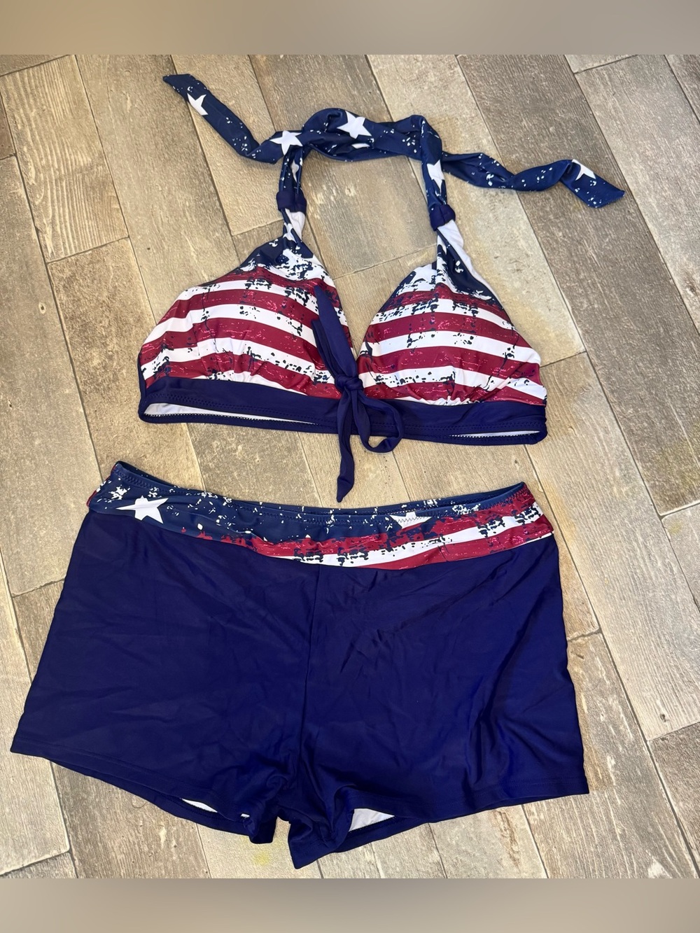 Women's Red White & Blue Stars-Stripes Halter with shorts Bikini Set